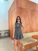 Bağcık detaylı Kolsuz Mini Elbise - Antrasit thumbnail 3