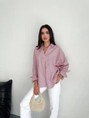 Kadın Arkası Asimetrik Yırtmaç Kesim Detaylı Cizgili Bluz Gömlek - Bordo thumbnail 1