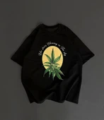 Ön ve Arka Baskılı Oversize Bisiklet Yaka T-shirt- Siyah thumbnail 1