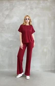 Osy Modal Yumuşak dokulu Kumaş Bisiklet Yaka Kısa Kollu Takım - Bordo thumbnail 1