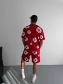 İki İplik Kumaş Baskılı T-shirt Şortlu Takım- Kırmızı thumbnail 1