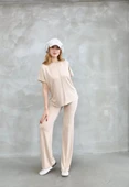 Osy Modal Yumuşak dokulu Kumaş Bisiklet Yaka Kısa Kollu Takım - Bej thumbnail 1