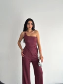 Asimetrik Crop Pantalon ikili Takım - Gül Kurusu thumbnail 4