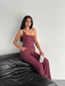 Asimetrik Crop Pantalon ikili Takım - Gül Kurusu thumbnail 1