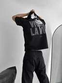 Baskılı Oversize Bisiklet Yaka T-shirt - Siyah thumbnail 1