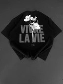 Baskılı Oversize Bisiklet Yaka T-shirt - Siyah thumbnail 3