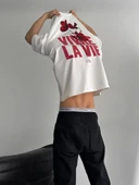 Baskılı Oversize Bisiklet Yaka T-shirt - Beyaz thumbnail 5