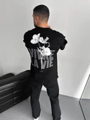 Baskılı Oversize Bisiklet Yaka T-shirt - Siyah thumbnail 5