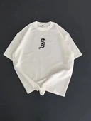 Baskılı Oversize Bisiklet Yaka T-shirt - Beyaz thumbnail 1