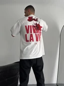 Baskılı Oversize Bisiklet Yaka T-shirt - Beyaz thumbnail 3