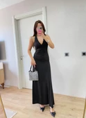 Sırt dekolteli Uzun Elbise - Siyah - 8