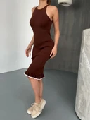 Fırfır Detaylı Triko Elbise- Kahverengi thumbnail 6