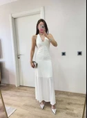 Sırt dekolteli Uzun Elbise - Beyaz thumbnail 2
