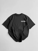 20/1 Penye CompackBaskılı Oversize Bisiklet Yaka Kısa Kol Yazlık T-shirt - Siyah thumbnail 2