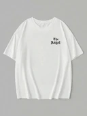 20/1 Penye Compack Dark Angel Baskılı Oversize Kısa Kol Yazlık T-shirt- Beyaz thumbnail 2