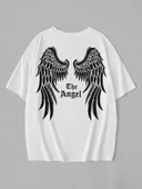 20/1 Penye Compack Dark Angel Baskılı Oversize Kısa Kol Yazlık T-shirt- Beyaz thumbnail 3