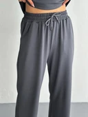 Osy Modal Yumuşak Dokulu Kumaş Kısa Kollu Yakalı T-shirt Pantalon ikili Takım- Antrasit thumbnail 2