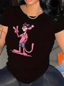 20/1 Penye Compack Pembe Panter Baskılı Oversize Bisiklet Yaka Kısa Kol Yazlık T-shirt - Beyaz thumbnail 4