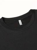 20/1 Penye Compack Baskılı Oversize Bisiklet Yaka Kısa Kol T-shirt - Siyah thumbnail 5