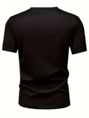 20/1 Penye Compack Baskılı Oversize Bisiklet Yaka Kısa Kol T-shirt - Siyah thumbnail 2