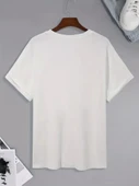 20/1 Penye Compack Palmiye Baskılı Oversize Bisiklet Yaka Kısa Kol T-shirt - Beyaz thumbnail 4