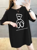 20/1 Penye Compack Ön Arka Baskılı Oversize Bisiklet Yaka T-shirt - Siyah thumbnail 1