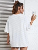 20/1 Penye CompackNew York Baskılı Oversize Kısa Kol Bisiklet Yaka T-shirt - Beyaz thumbnail 2