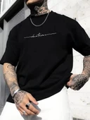 Büyük Beden Erkek "Whatever" Baskılı Tişört, Oversize Erkekler İçin Yaz Modası Kısa Kollu Tişörtler - Siyah thumbnail 1