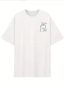 [Günlük T-Shirt] Hafif Kadın Günlük T-Shirt | Bol Kesim, Kısa Kollu, Yuvarlak Yaka, Eğlenceli Karikatür Ayı ve "Umrumda thumbnail 3