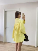 Poplin Kadın Yakalı Yandan Yırtmaçlı Arka Pens Detaylı Gömlek - Sarı thumbnail 5