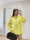 Poplin Kadın Yakalı Yandan Yırtmaçlı Arka Pens Detaylı Gömlek - Sarı thumbnail 2