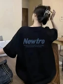 Newtro Baskılı Oversize Bisiklet Yaka T-shirt - Siyah thumbnail 1