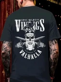 20/1 Penye Compack Vikings Valhalla Baskılı Oversize Bisiklet Yaka T-shirt - Siyah thumbnail 2
