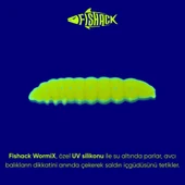 Silikon Kurt Yem - Fishack - 35mm - Sarımsak Kokulu - 20 Adet - Fluo Green - UV - Trout Bait thumbnail 2