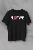Sevgililer Günü İçin Özel Tasarım Love Baskılı T-shirt - Siyah thumbnail 1