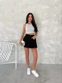 Şık Pileli Yazlık Mini Etekli Kot- Siyah - 7