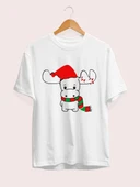 Ren Geyiği baskılı Noel İçin T-shirt - Beyaz thumbnail 2