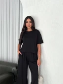 Osy Modal Yumuşak Dokulu Kumaş Bisiklet Yaka T-shirt Bol paça Pantalon ikili Takım -Siyah thumbnail 6