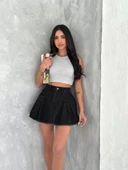 Şık Pileli Yazlık Mini Etekli Kot- Siyah - 5