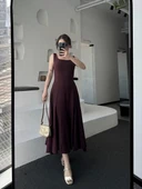 Sırt Dekolteli Kolsuz Uzun Elbise - Mürdüm thumbnail 4