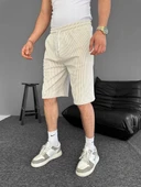 Su Yolu Çizgili Ön Arka Cepli Şort Yazlık Nefes Alabilir - Bej thumbnail 1