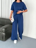 Osy Modal Yumuşak Dokulu Kumaş Bisiklet Yaka T-shirt Bol paça Pantalon ikili Takım -Saks Mavi thumbnail 8