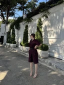 Kadın Yakalı Gömlek Kemerli Şortlu Takım - Bordo thumbnail 6