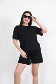 Osy Modal yumuşak dokulu Kumaş Kadın Bisiklet Yaka T-shirt Kısa Şort İkili Takım - Siyah thumbnail 3