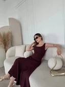 Sırt Dekolteli Kolsuz Uzun Elbise - Mürdüm thumbnail 1