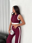 Osy Modal Yumuşak Dokulu Kumaş Tam Fermuarlı Crop Pantalon İkili Takım - Bordo thumbnail 6