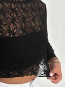 Kadın Dantel Uzun Kol Bluz- Siyah thumbnail 2