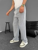 Su Yolu Çizgili Cepli Pantalon Yazlık - Gri thumbnail 5