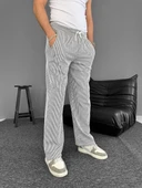 Su Yolu Çizgili Cepli Pantalon Yazlık - Gri thumbnail 4