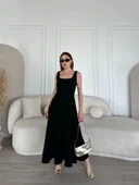 Sırt Dekolteli Kolsuz Uzun Elbise - Siyah - 6